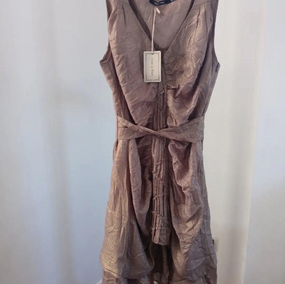 Doe & Rae Gold Silk Metallic Short Knee Length Dress - Women's Size Small